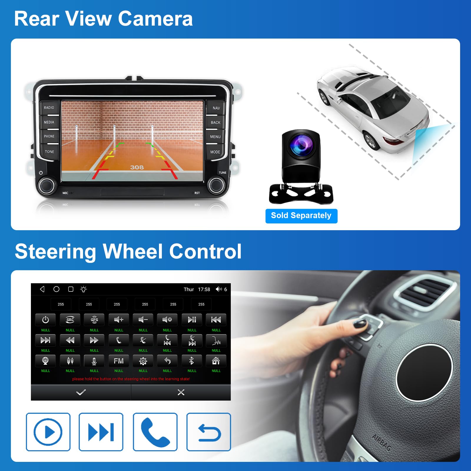 Android Autoradio mit Navi Bildschirm für VW Golf 5 6 Seat Passat, 8-Core 4GB+64GB Wireless Android Auto Carplay VW Radio, 7 Zoll VW Polo T5 Radio Bluetooth RDS FM GPS WiFi