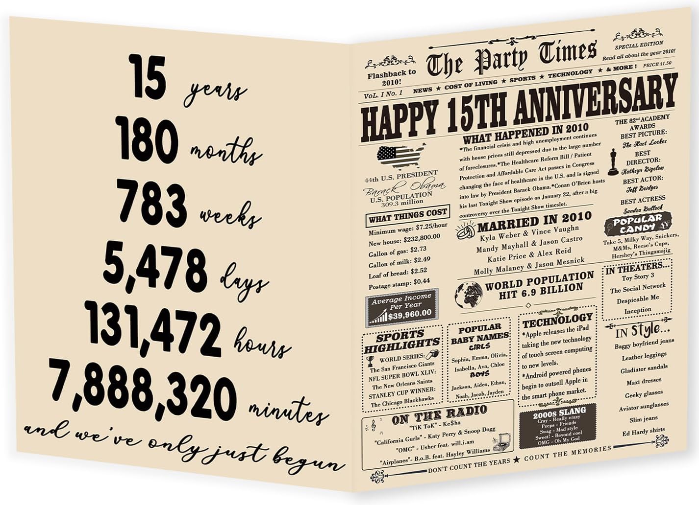 YiKaLus Big 15th Anniversary Card for Him Her, Happy 15 Year Wedding Anniversary Decoration Gift for Women Men, 15th Aday Gifts Card for Boyfriend Girlfriend