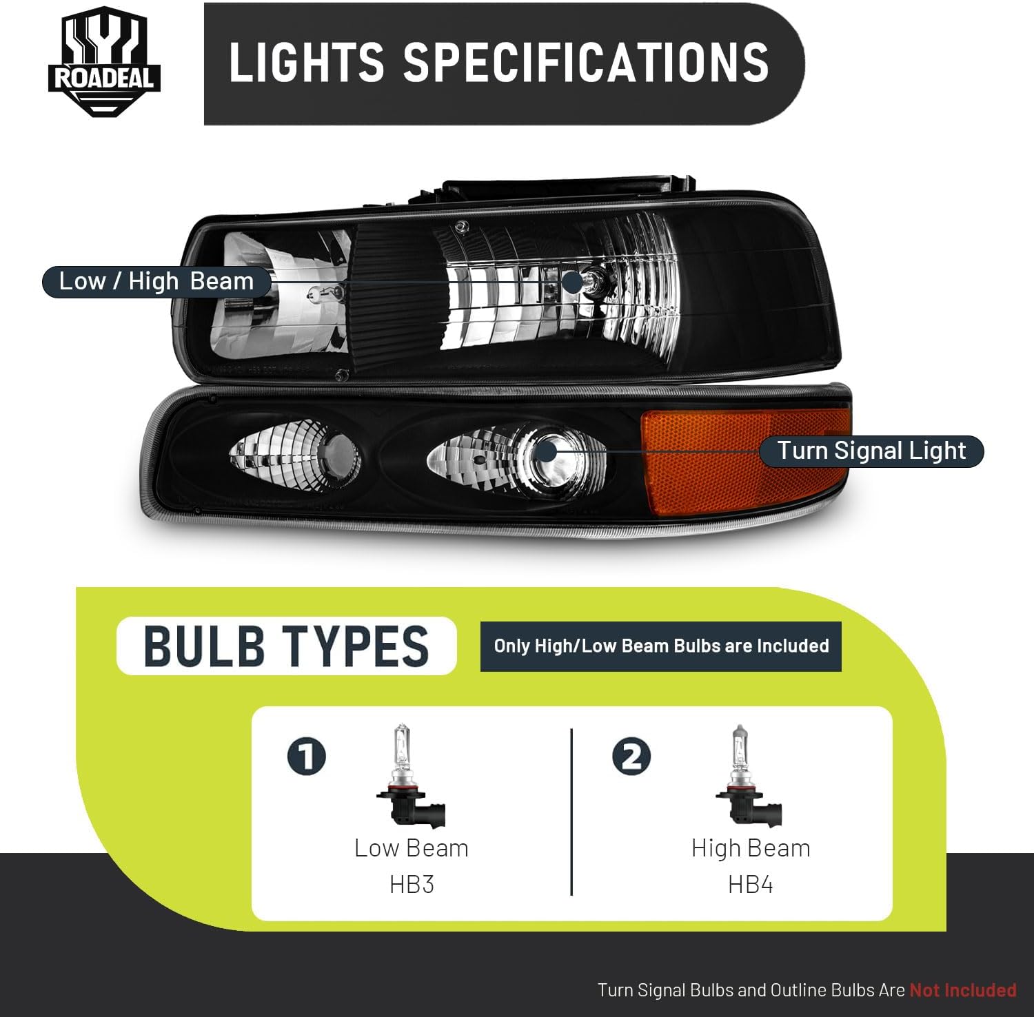 Headlights W/Bulbs for 1999-2002 Chevy Silverado 1500 2500, for 2001-2002 Silverado 1500HD 2500HD 3500, for 2000-2006 Tahoe Suburban with Bumper Parking Turn Signal Marker Lights, Pair Set