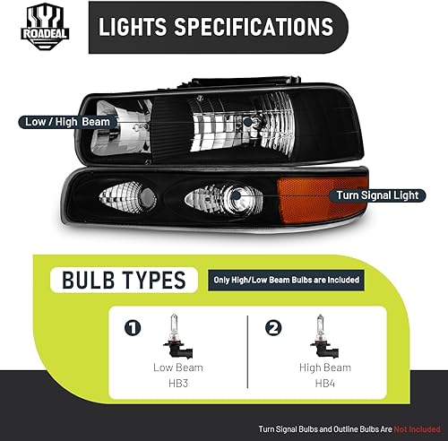 Miniatura 3 de Faros con bombillas para 1999-2002 Chevy Silverado 1500 2500, para 2001-2002 Silverado 1500HD 2500HD 3500, para 2000-2006 Tahoe Suburban con luces