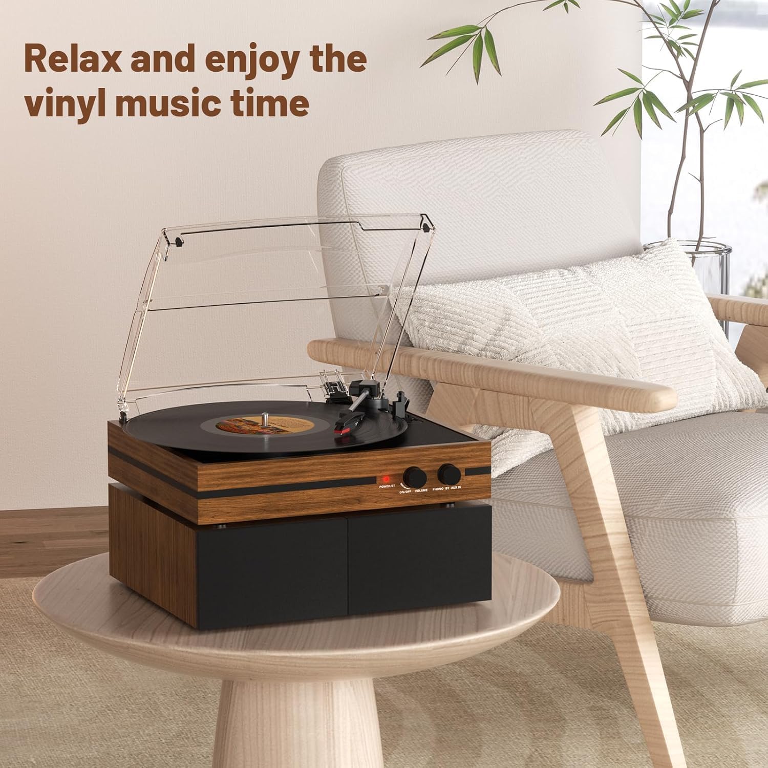 Vinyl Record Player with Dual Stereo Bookshelf Speakers Vintage Belt Drive Bluetooth Turntable with External Speakers,Convert Vinyl to MP3,LP Players AUX Headphone Input RCA Out - Image 6