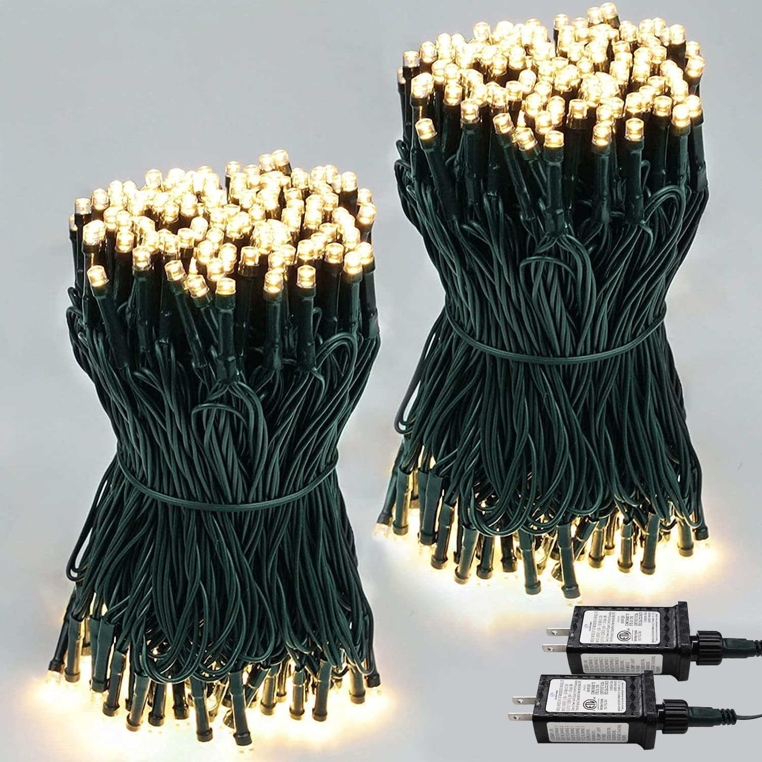 2-Pack 66FT 200 LED Christmas Lights, 13 Modes Extendable Christmas Tree Lights with Timer & Memory, Waterproof Twinkle Fairy Lights Green Wire Outdoor String Lights Indoor for Xmas Tree (Warm White) Warm White 2 PACK-200LED