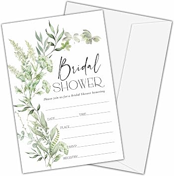 Bridal Shower Invitations, Greenery Bridal Shower Invitations With Envelopes, Wedding Invitations, Bridal Shower Invites, Wedding Shower Decorations, 25 Invitations Cards And Envelopes B03