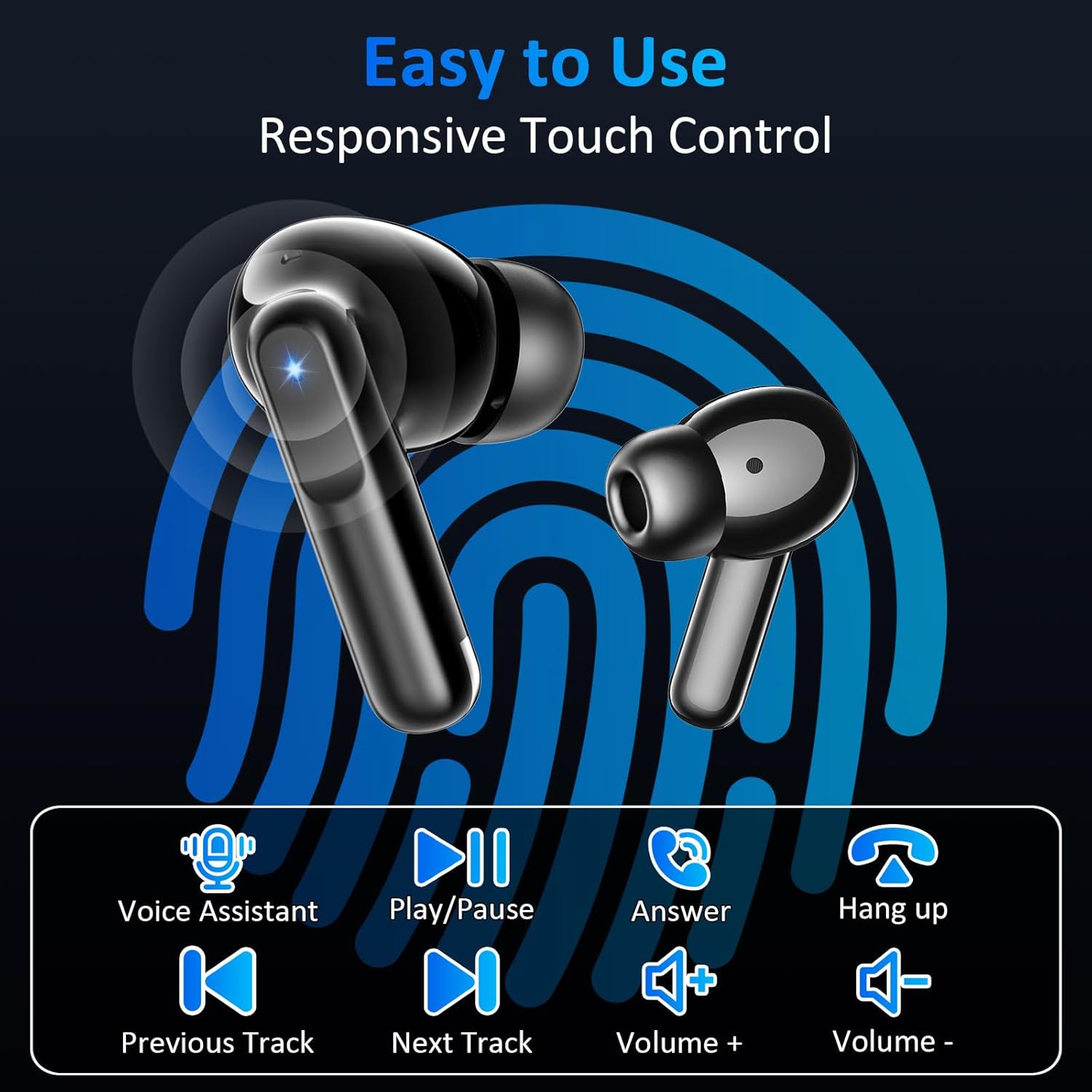Wireless Earbuds Bluetooth 5.4, 6 Mic ENC Noise Cancelling Clear Call, in Ear Buds Deep Bass HiFi Stereo Sound, Big Dual LED Display 48H Playtime Earphones IPX7 Waterproof Headphones Android iOS Black - Image 7