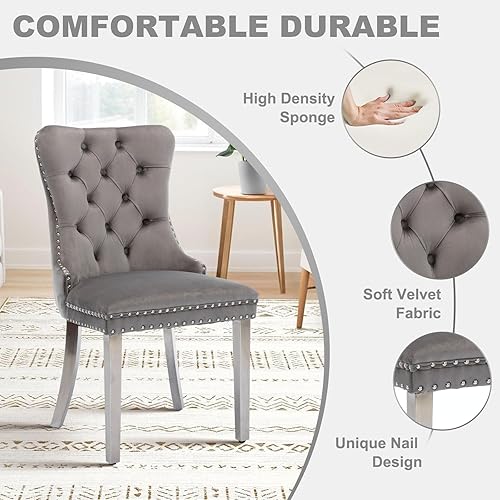 Miniatura 4 de Juego de mesa de comedor de vidrio de 51 pulgadas para 4, mesa de cocina rectangular de vidrio con 4 sillas decorativas tapizadas de terciopelo,