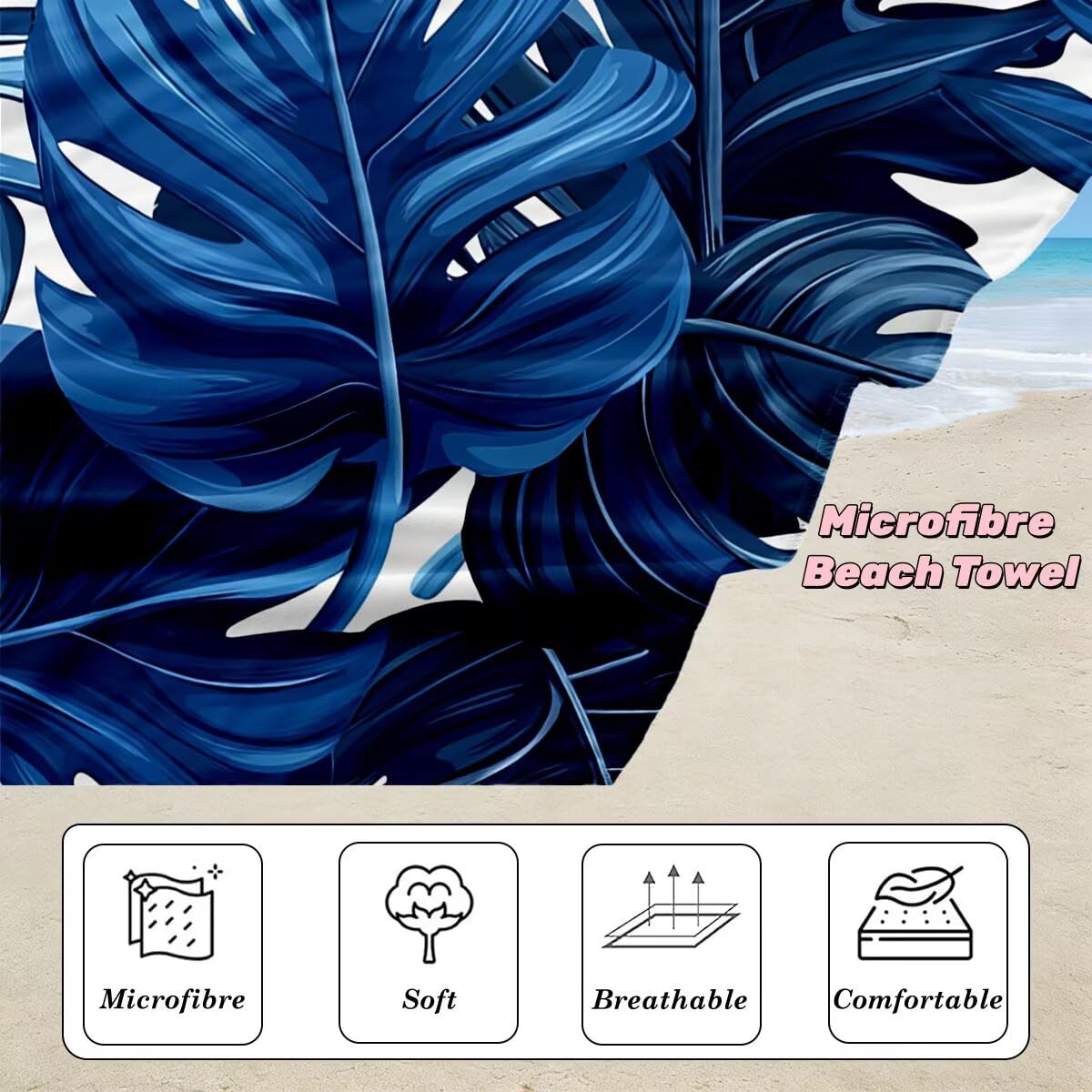 Toalla Playa 80x160 cm, Toalla Gimnasio Microfibra Secado Rapido, Juego de 2 Antiarena Toallas de Playa, Ligera Compacta Toallas Microfibra Grande para Viaje, Regalo Hombre Regalo Mujer (Hoja) -4275