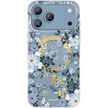 SCORPIFY for iPhone 17 Pro Max Case [Compatible with MagSafe] with Blue Nemophila Floral Design, Cute Clear Flower Magnetic Phone Cover for Women Girls,[Non Yellowing] Slim Bumper with Gold Accents