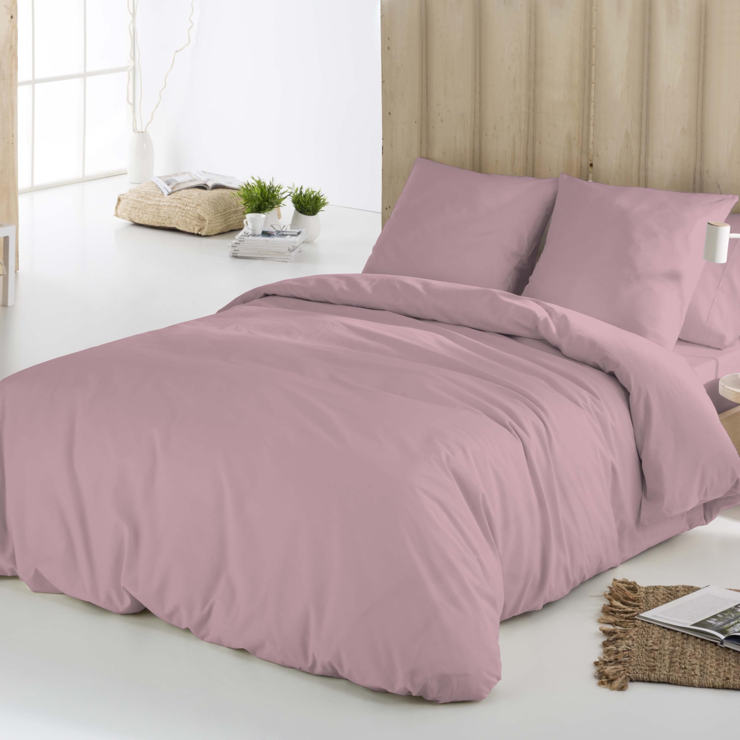Icehome - Funda Nórdica 90 de Microfibra Ecológica, Juego de Funda Edredón 150x220 cm + Funda de Almohada Lisa 45x110 cm, Ultrasuave, Transpirable y Libre de Arrugas, Certificado Oeko-Tex, Rosa Viejo