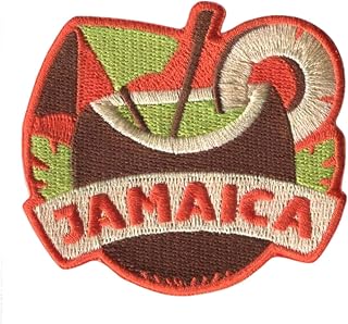 Vagabond Heart Jamaica Iron On Patch - Jackets Backpacks Clothing - Travel Souvenir Badge - Embroidered Coconut Drink Sew On/Iron On Applique for Jeans Hats Bags - Gift for Travelers 2.5 x 2.75 inch