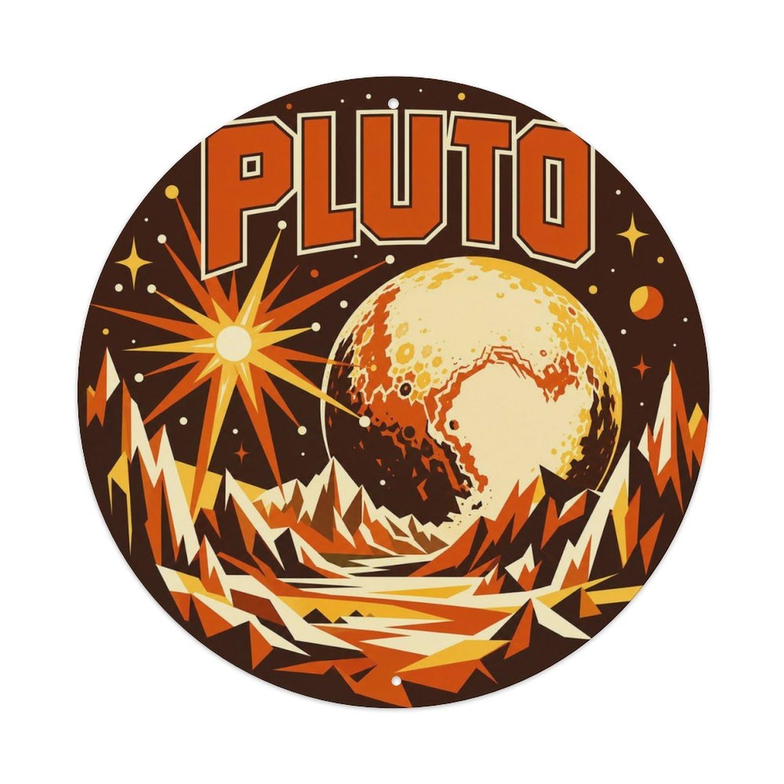 Space Exploration Neon Sci Fi Pluto Ice World Metal Tin Sign