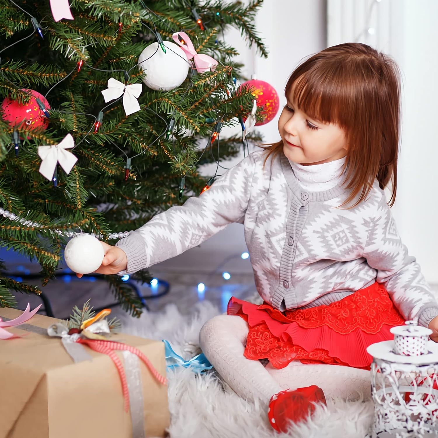 Dreamhigh Jupe de Sapin de Noël Blanc 122CM, Tapis en Peluche Couvre Pied pour Arbre de Noel Decoration