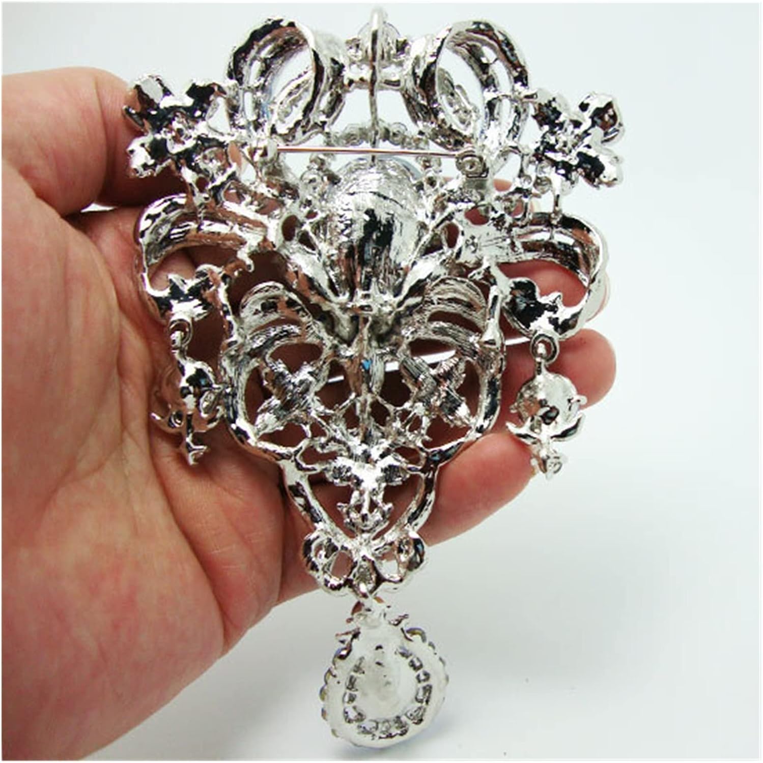 CAREG 5.04インチフラワー ブローチ ピン ペンダント ブルー ラインストーン クリスタル クラウン 女性用 Durable