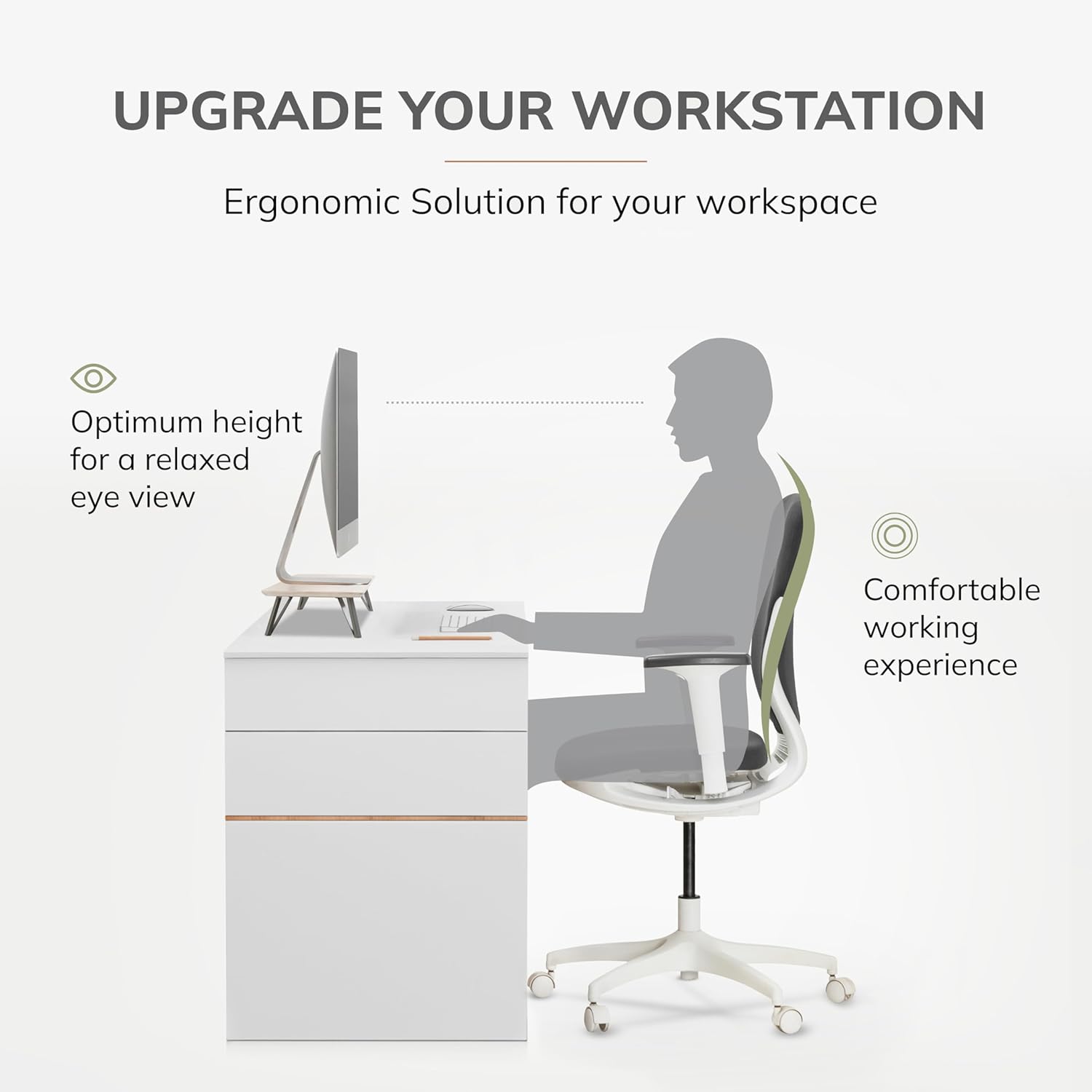 Anji Mountain Monitor Stand - Desktop Organizer & Laptop Riser, Ergonomic Monitor Riser, Space-Saving Monitor Stand for Desk, Durable Construction, Easy Assembly, Ideal for Home & Office,White Wash