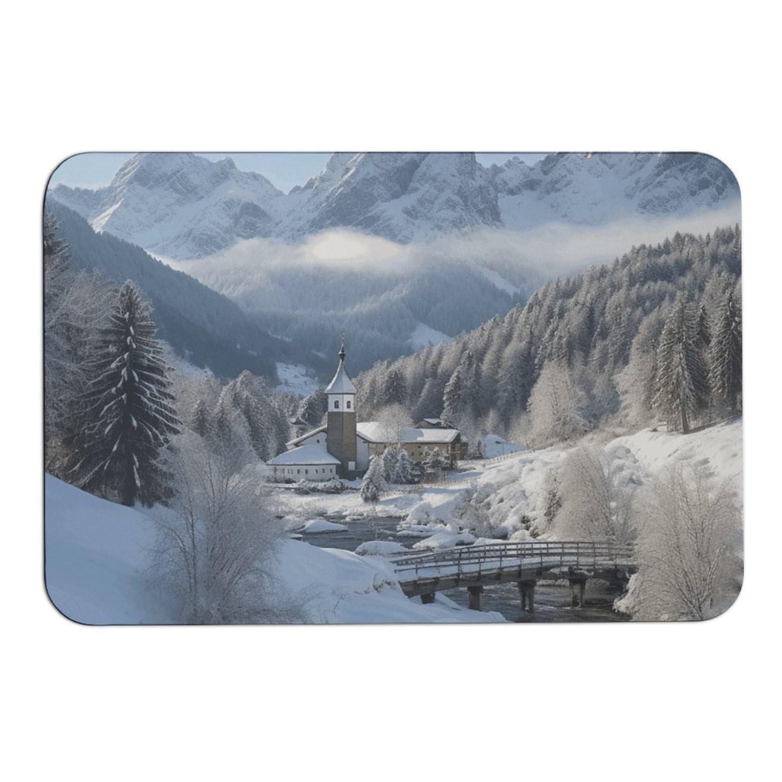 Tapis de bain paysage d'hiver des Alpes pour une ambiance chalet à la maison