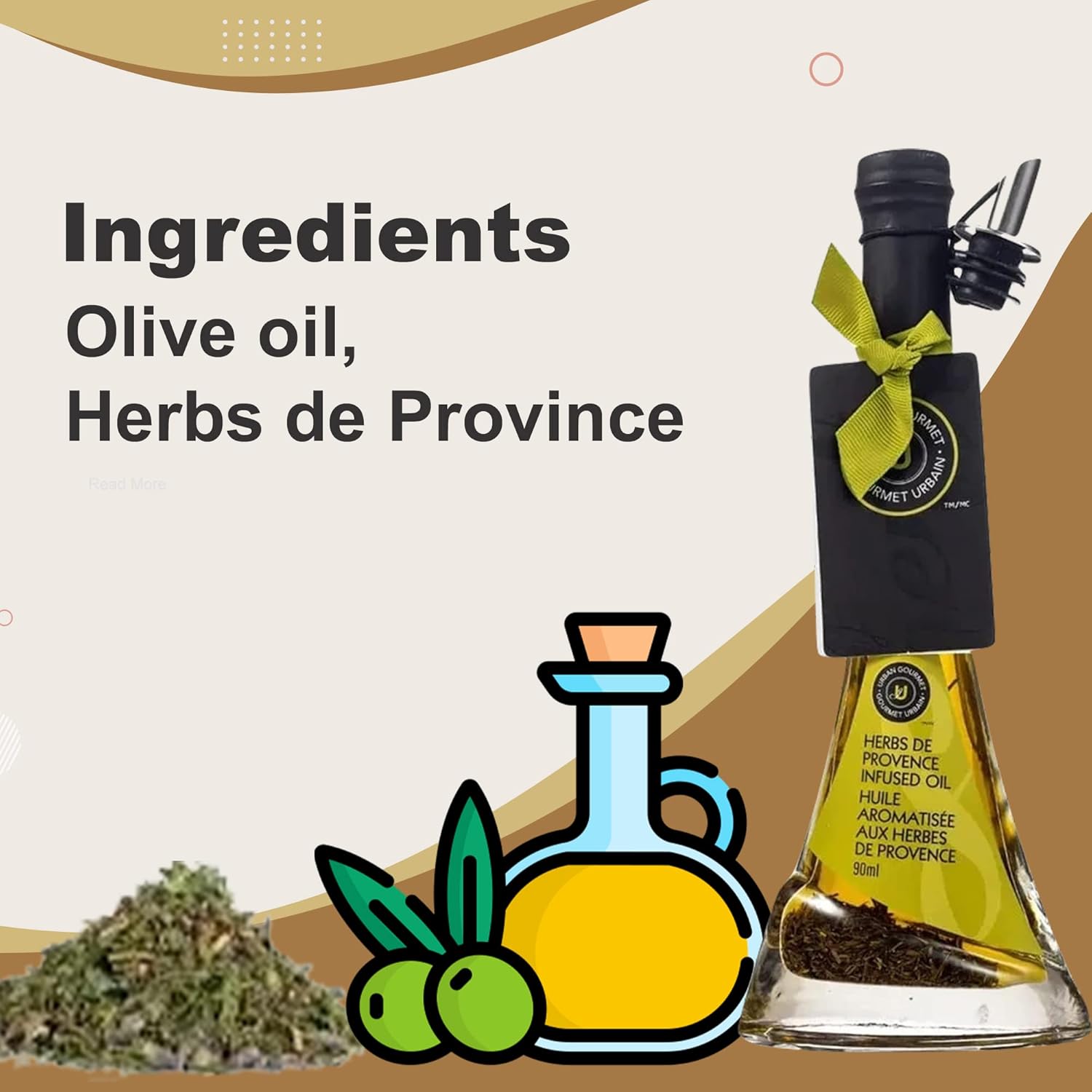Urban Gourmet ISO Infused 100% Pure Extra Virgin Olive Oil With Pourer Used in Marinades, Brushed on Vegetables to Be Roasted or Grilled | 90ml (3.04oz) (Herbes de Provence)