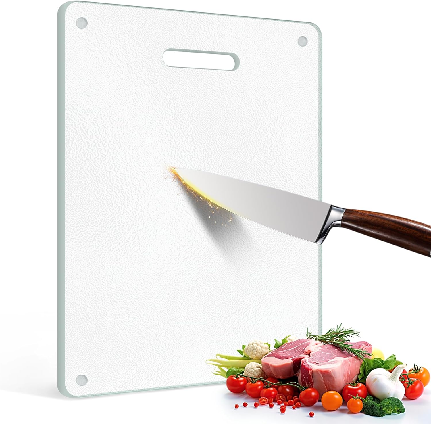 Tempered Glass Cutting Board for Kitchen, 2PCS Clear Chopping Board with Handle (16"x12" & 12"x8"), Plastic Free, Scratch Resistant, Heat Resistant, Dishwasher Safe, Non-toxic, Easy to Clean