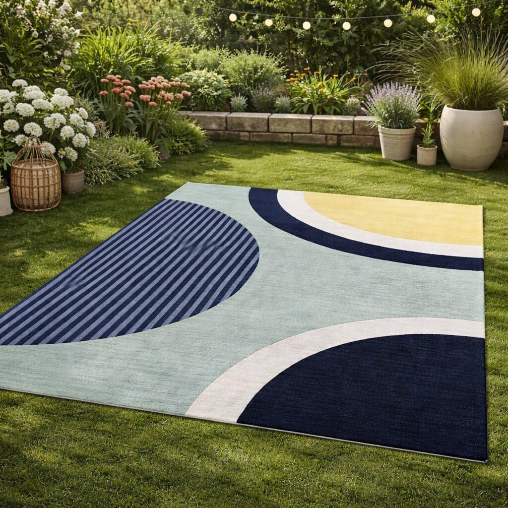 6'x10' Hand Tufted Wool Area Rug Modern Geometric Multicolor Carpet, Soft Handmade Rectangular Rug for Living Room, Bedroom, Hallway & Home Decor