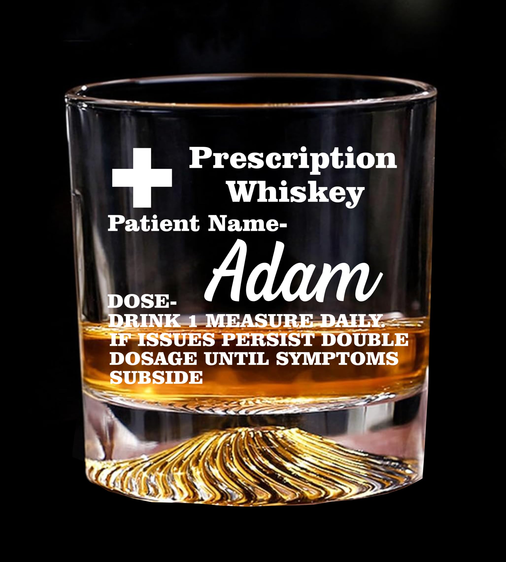 EKAM Personalised Name Prescription Engraved Whisky Glass Tumbler for Men Women, Engraved with Name - 10oz/305ml Old Fashioned Tumbler Birthday Christmas Wedding Best Man Groomsmen Gift