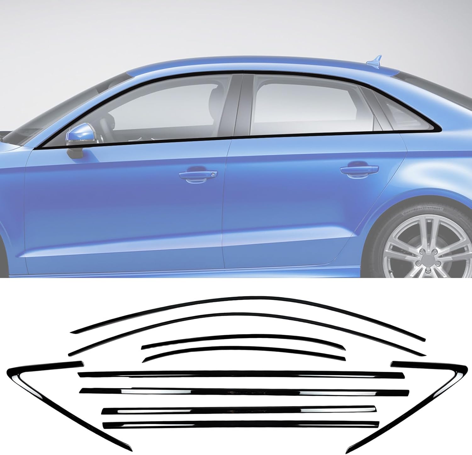 Stainless Steel Window Trim Chrome Delete for Audi A3 S3 RS3 Sedan 2014-2020 Black Window Trim Blackout Kit