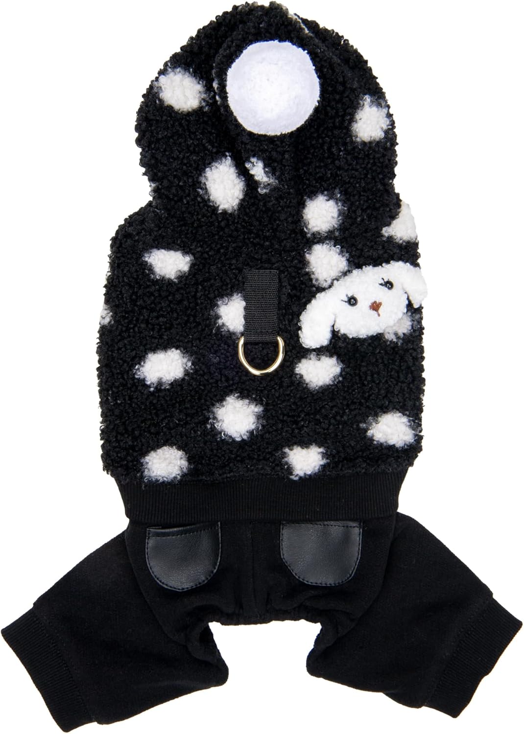 Pinkaholic New York Blaire Cute Winter Hooded Jumpsuit with Integrated Harness Polka dot Pattern for Small and Medium Dogs, Black, Medium