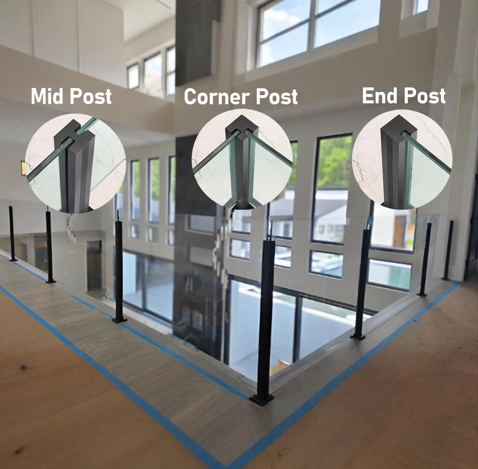 Set di ringhiere in acciaio inossidabile 304 in vetro nero durevole per ringhiera per balcone con fessura per spuntoni, elegante paletto per scale interne per moderne soluzioni di sicurezza