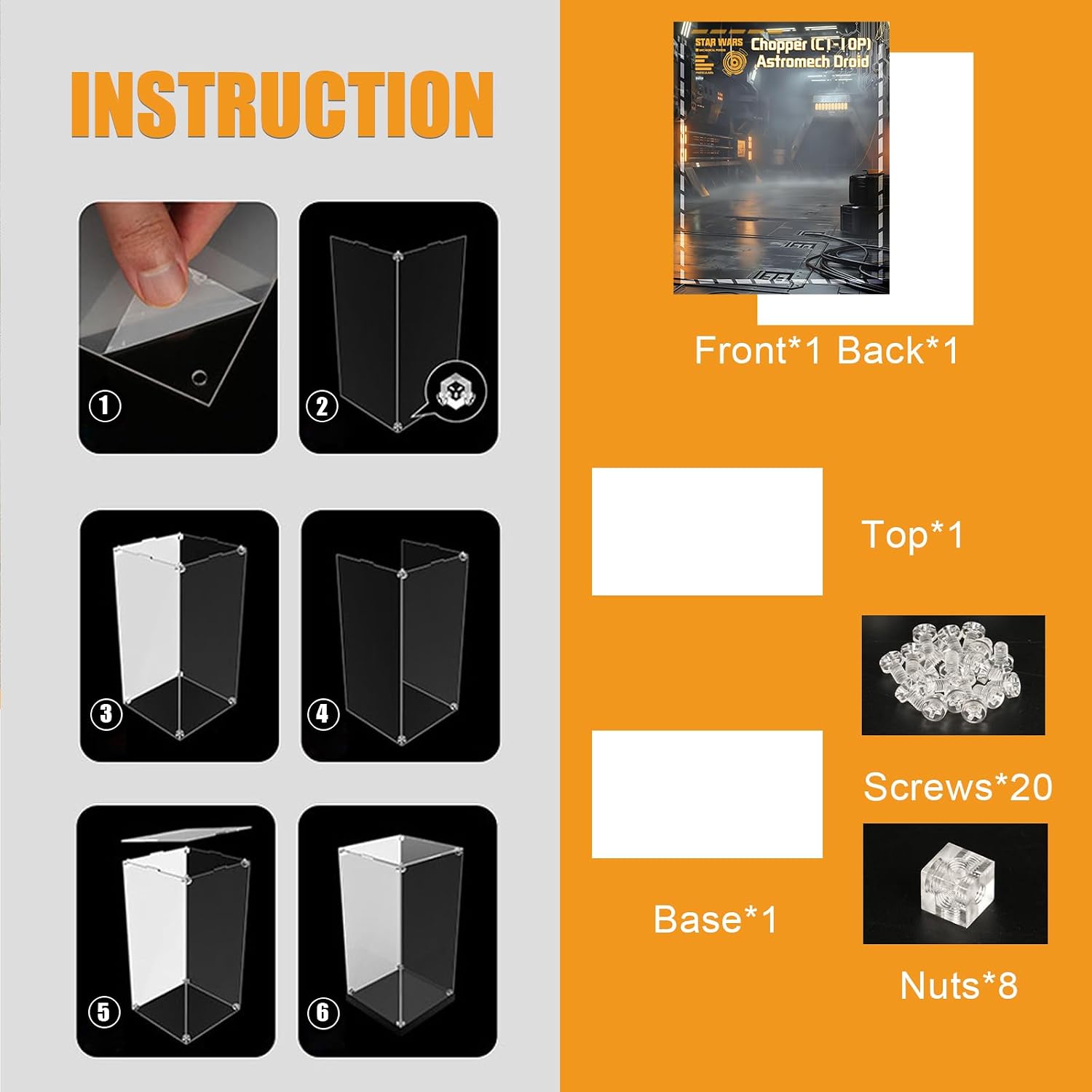 Acrylic Display Case Compatible with Lego Chopper (C1-10P) Astromech Droid, Dust-Proof Protective Showcase Box for Lego 75416 (Only Case - Model Not Included)