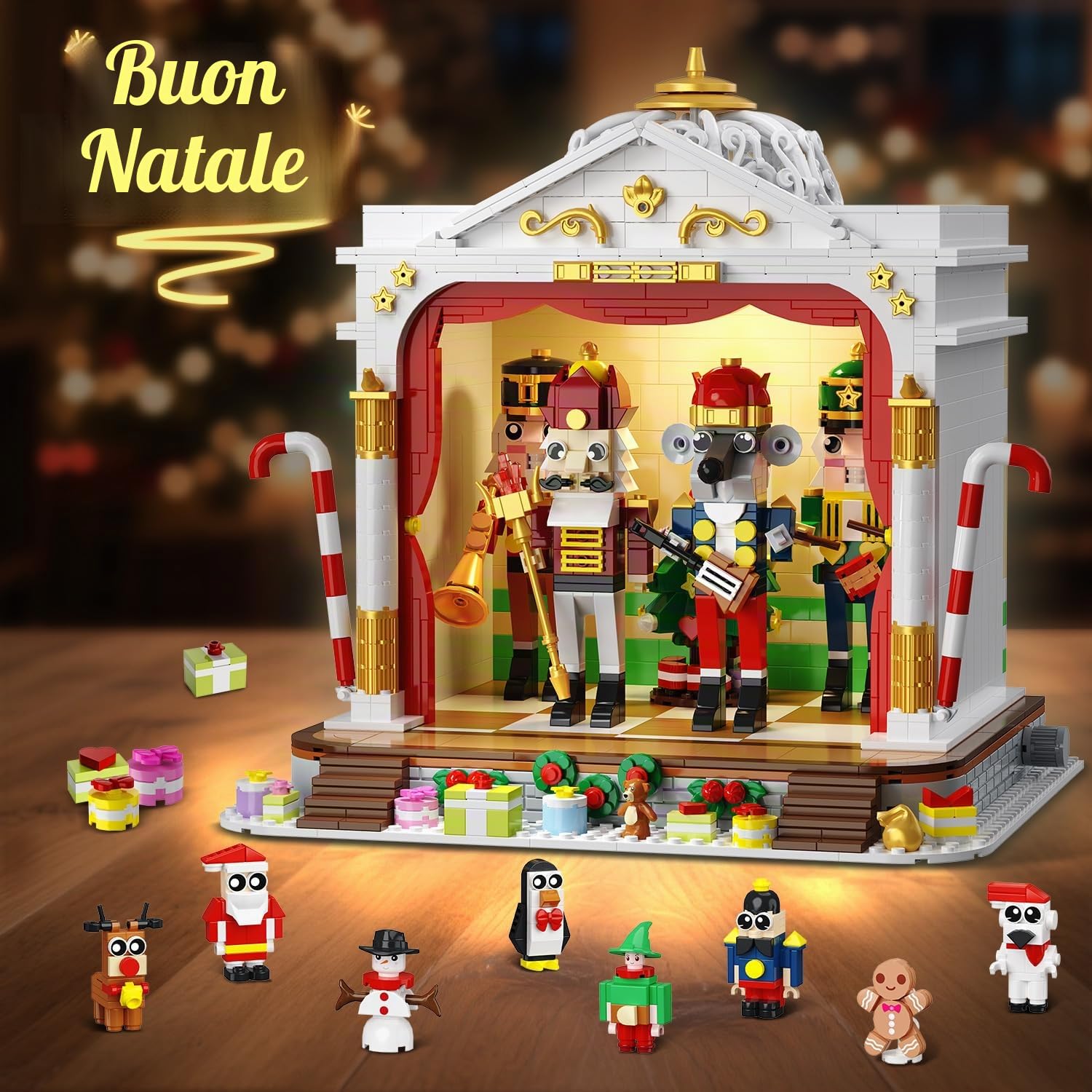 HOGOKIDS Calendario dell’Avvento 2025 Teatro di Natale con Luci, 24 Giorni di Conto alla Rovescia, Blocchi Mini 3,6 cm con 4 Figurine da Natale & 8 Minifigure, Regalo per Adulti Ragazzi Ragazze 10+