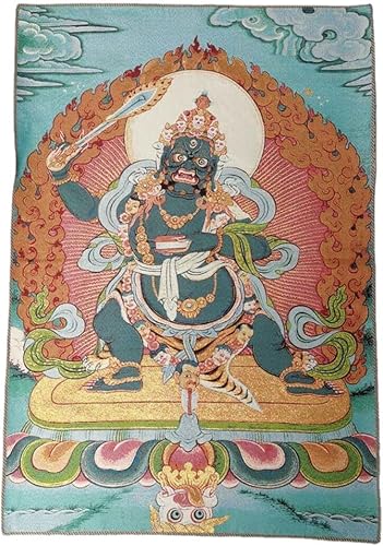 Tapiz de budismo tibetano Thangka con bordado de seda, color negro, Wenshu Manjushri Tangka Fengshui, mural, pintura mural para colgar en la pared