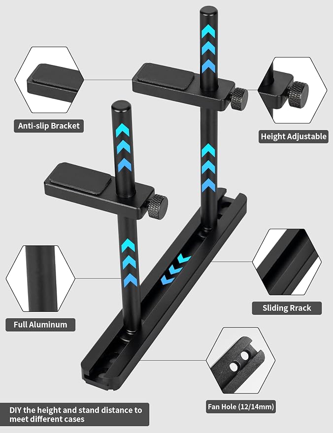 Soporte para GPU de aluminio ajustable dual 128mm negro miniatura 3