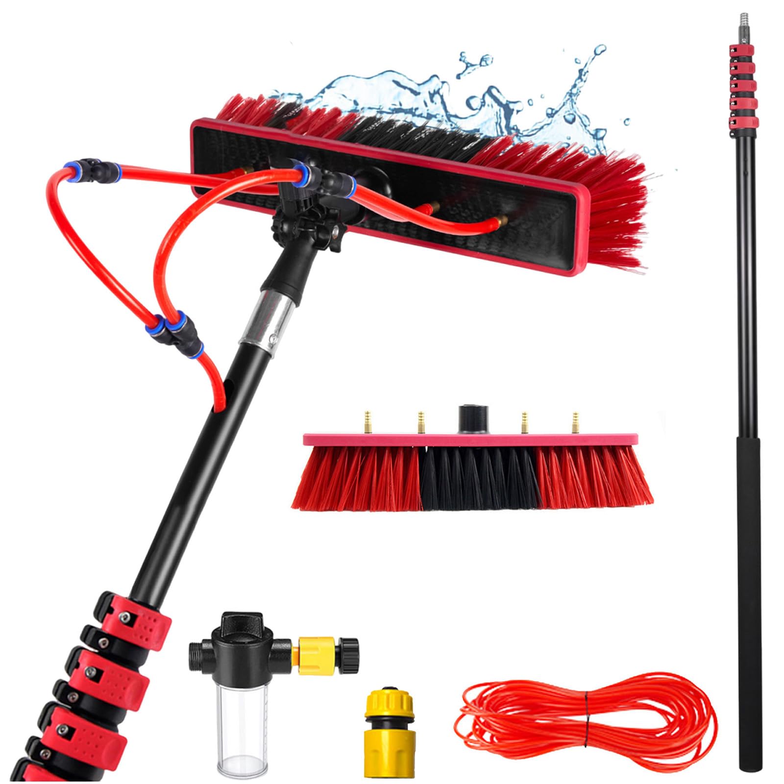 GTHTUHFD Telescopic Window Cleaning Brush 3.6-12M Aluminum Hydrocleaner With Soap Dispenser Ideal For Solar Panels Roofs & Cars 55Cm Brush Efficient Water Fed Cleaning Tool,55cm Brush-9.2M