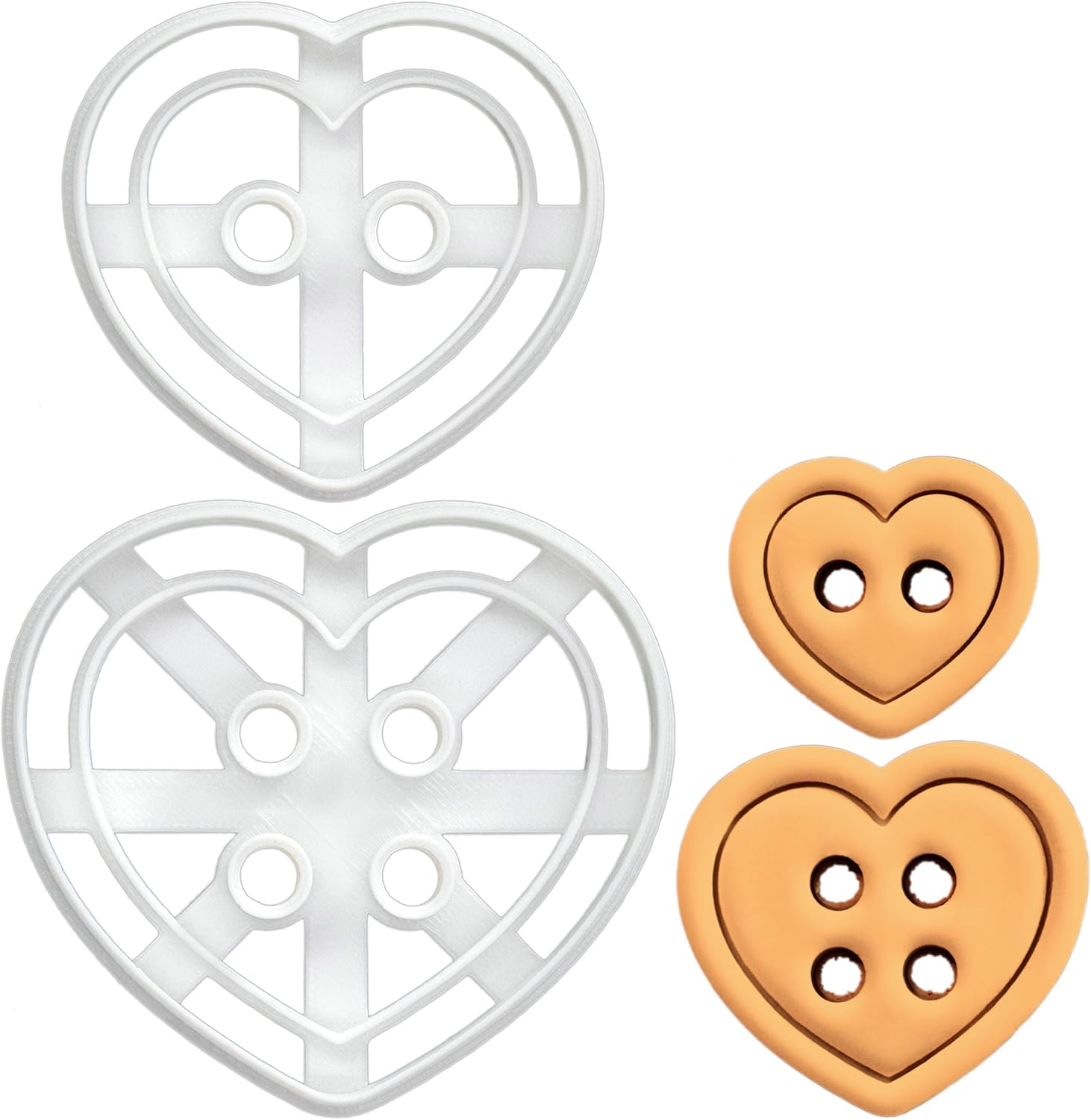 BAKERLOGY Set of 2 Heart Button Cookie Cutters - Detailed Biscuit Cutter Design for Baking and Crafts, ideal on fondant, dough, clay