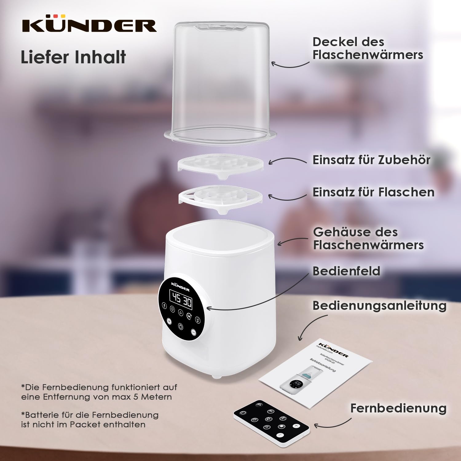 10-in-1 Flaschenwärmer Baby, Babykostwärmer mit schnellem Aufwärmen, Warmhalten, Abtauen – Babyflaschen Wärmer mit LCD-Display und Fernbedienung, Sterilisator für Babyflaschen, Baby Bottle Warmer
