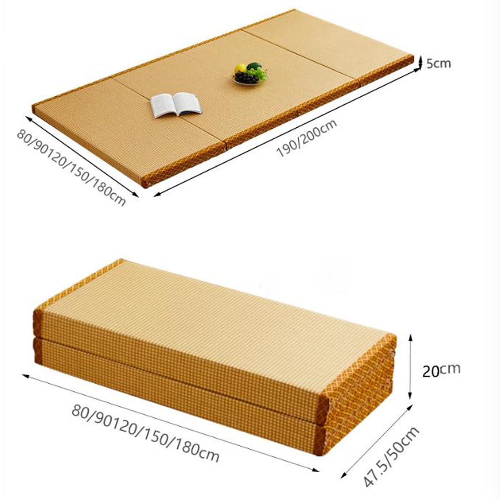 Colchón de futón plegable, tapete de suelo de hierba rush marrón, colchón enrollable compacto para meditación, yoga, sala zen, salón japonés, cama plegable portátil