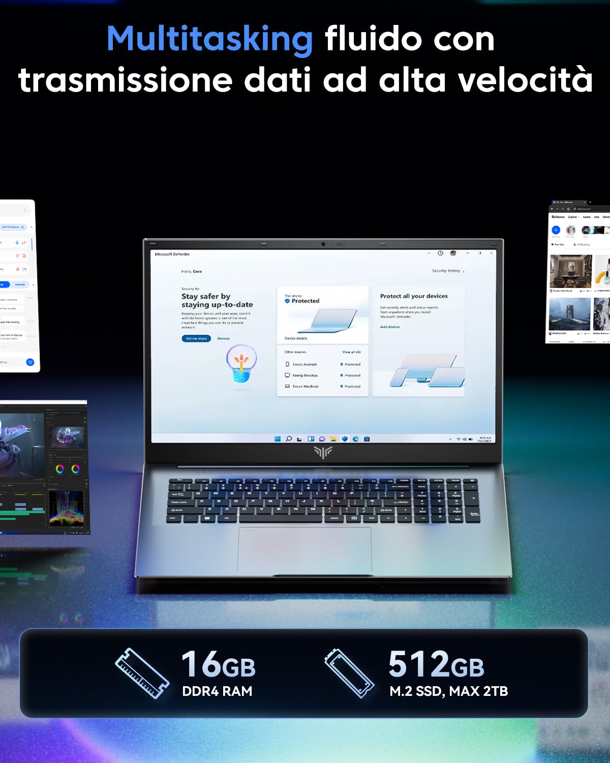 ACEMAGIC 18.5 PC Portatile 16GB RAM | Batteria 8000 mAh,SSD 512GB,Notebook Computer Portatile e PC Portatile per Ufficio e Intrattenimento, 4 Core 4 Threads