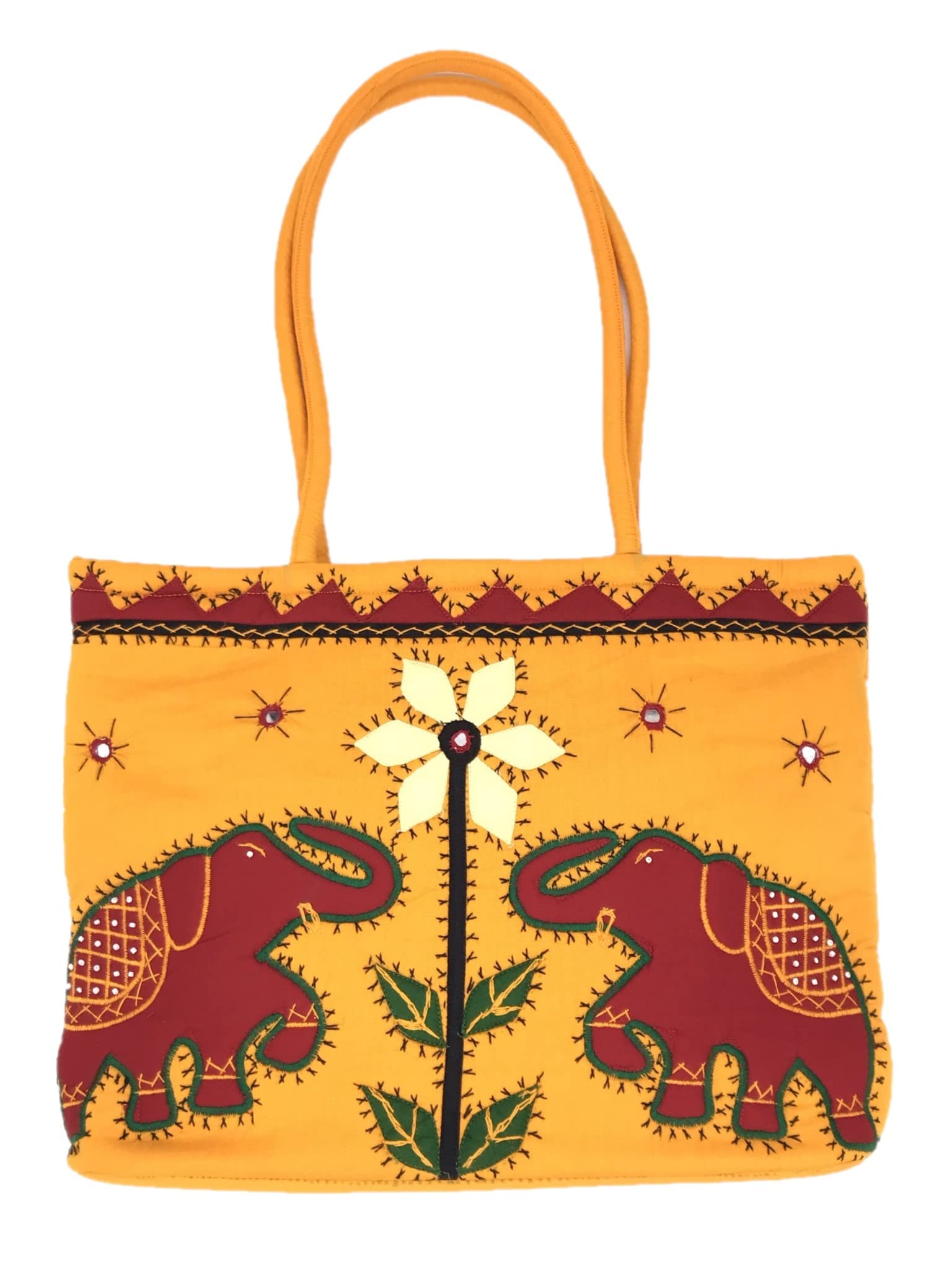 SriShopify Handmade Traditional Fabric Yellow Handbags for Women Embroidery Elephant Design Tote Bags for Girls Birthday Gifts (B09W9Q2HYG) Amazon Price History, Amazon Price Tracker