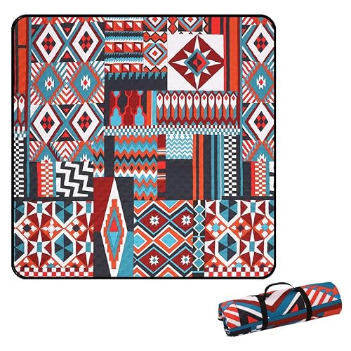 Yaphets Mall Multicolor Outdoor Picnic Blankets, Waterproof Large- Beach Mat Sand Free Foldable With Carry Strap Portable Camping Blanket Park Blanket For Beach,Camping,Grass Park, Hiking, Travel, Concerts, Indoor (79”X 79)