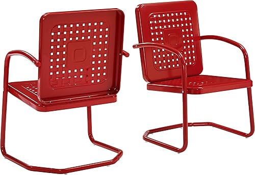 Miniatura 12 de Crosley Furniture Bates 2-Piece Outdoor Chair Set, Retro Metal Patio Chairs for Dining, Porch, Deck, Balcony, Bright Red Gloss Rojo brillante