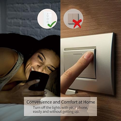 Miniatura 7 de ZINDRA Interruptor de luz de pared inteligente, control táctil Wi-Fi de 2.4 GHz, requiere cable neutro de un solo polo, compatible con Alexa y