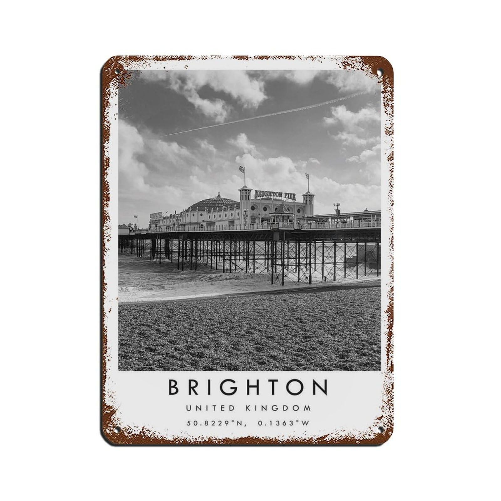 Lxwnze 30L X 40W Cm Brighton Travel,Brighton Poster Tin Sign Vintage Metal Pub Club Cafe Bar Home Wall Art Decoration Poster Retro 12X16inch(30X40cm)
