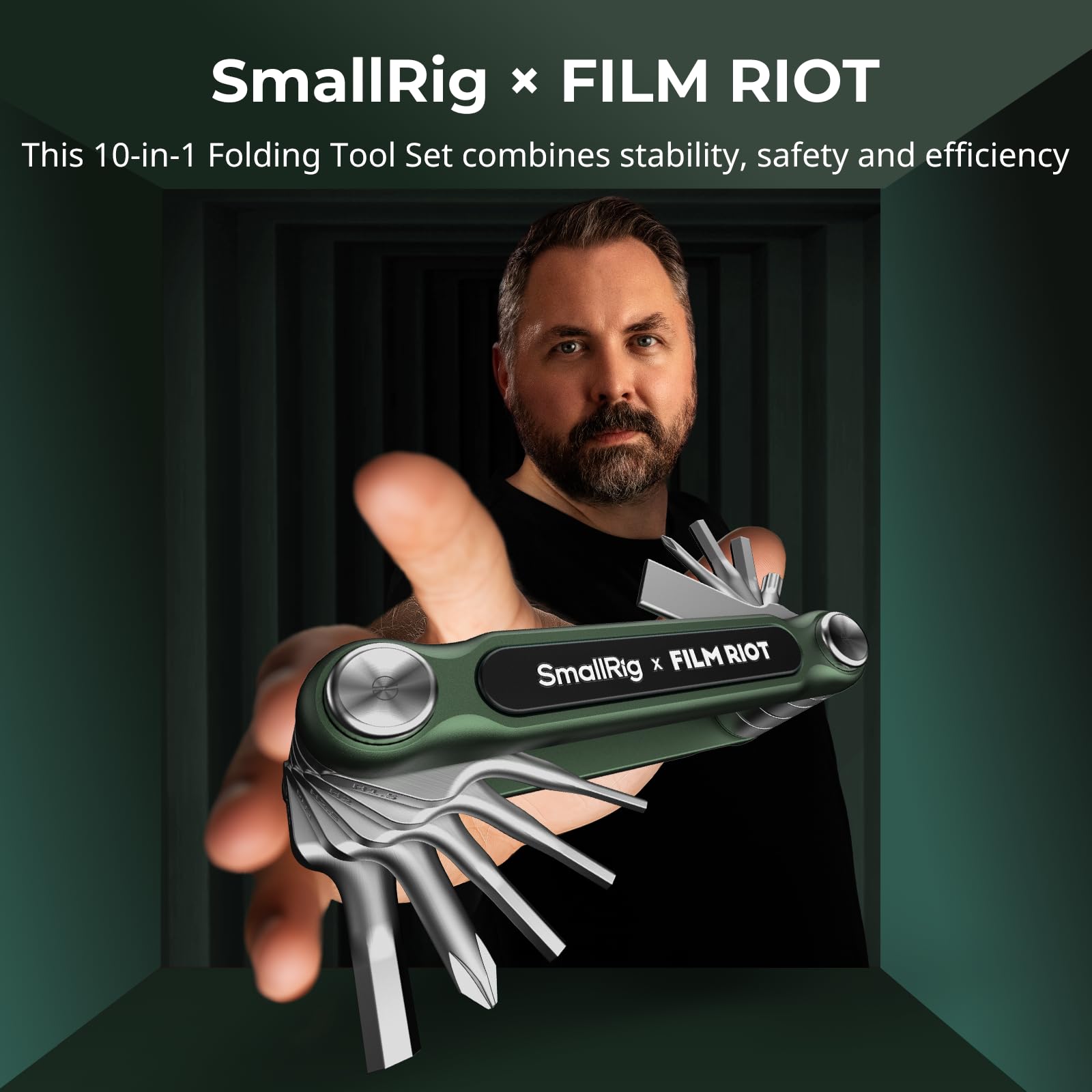 SMALLRIG x Film RIOT 10-in-1 Folding Tool Set with Screwdrivers and Hex Key Wrenches, Multiple Angle Positioning, Portable and Compact Design (Green) - 4814 - Image 2