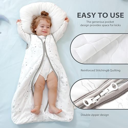 Miniatura 5 de Mosebears Sleep Sack - Manta de invierno para bebé con cremallera de 2 direcciones, saco de dormir de algodón unisex de 2.5 tog (nube blanca, 12-18