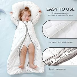 Mosebears Sleep Sack Baby Winter Wearable Blanket with 2-Way Zipper,2.5 TOG Cotton Sleep Sack Unisex (White Cloud, 6-12 Months)