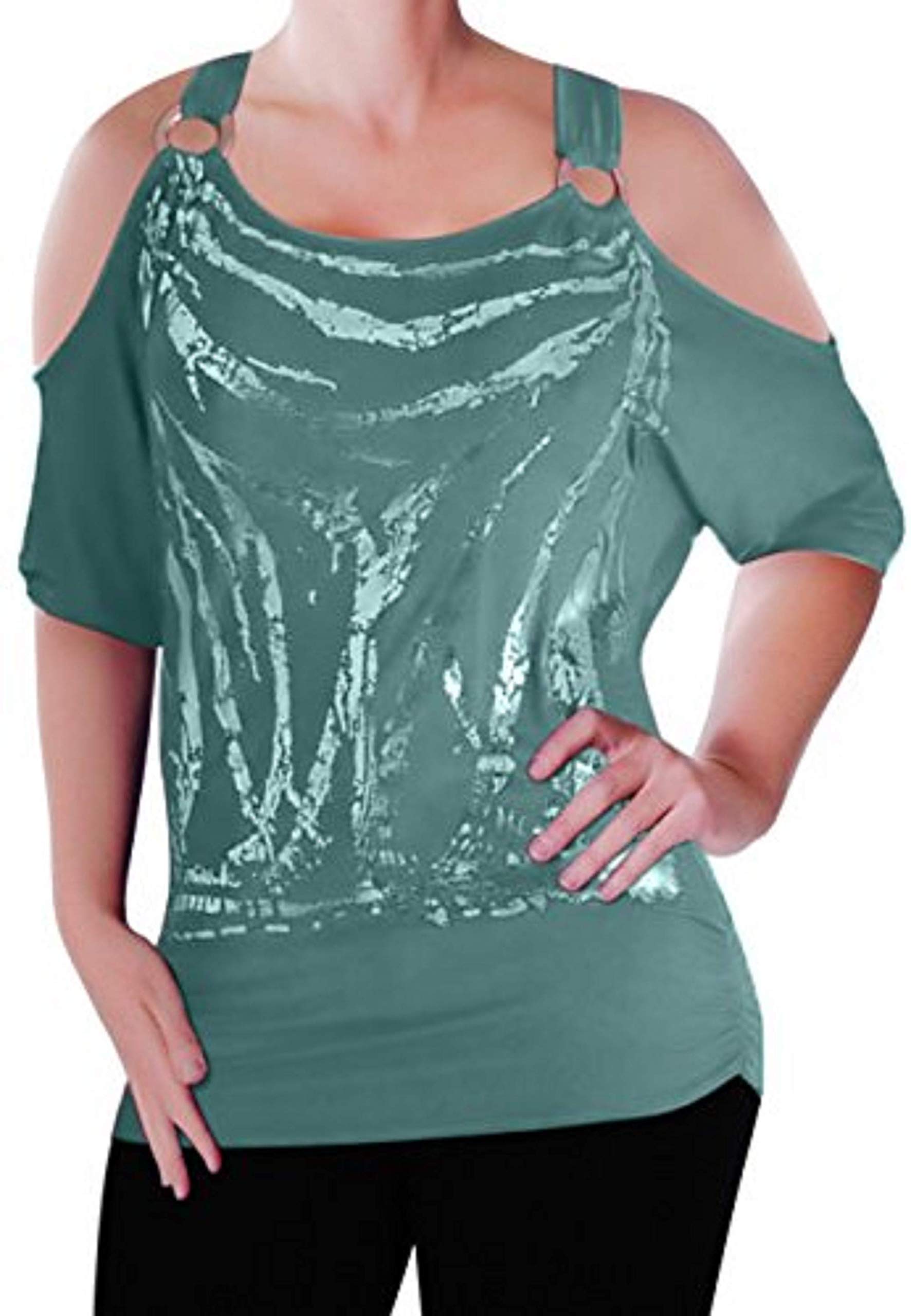 Eye Catch Women's Teal Eyecatch Mona Off The Shoulder Cut Out Graphic Top M/L