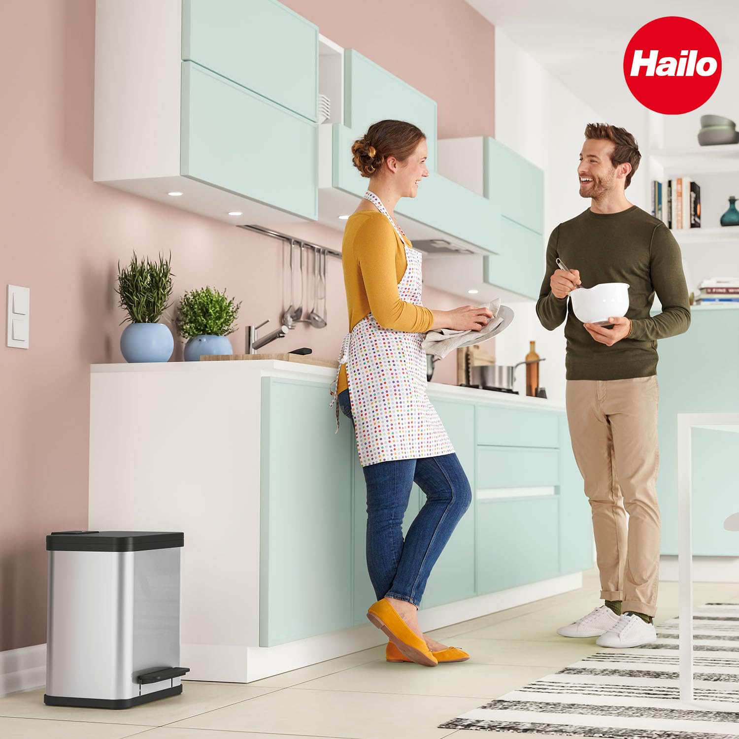 Hailo Öko duo Plus M Tret-Mülltrenner - freistehender 2 x 9 Liter Doppelmülleimer aus Edelstahl - Mülltrennsystem mit soft close Deckel - 2-fach Abfalltrenner für die Küche | Duo Plus M, Volumen 2 x 9 l, Edelstahl