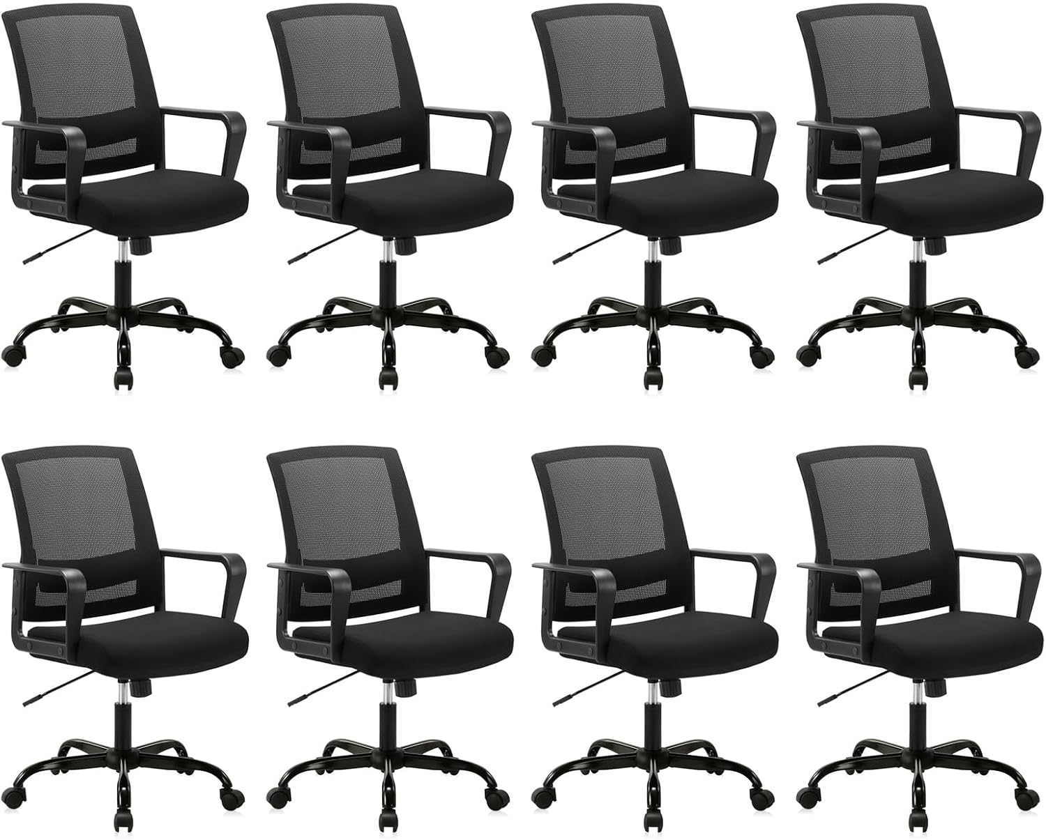 CLATINA Ergonomic Rolling Mesh Back Desk Chair with Executive Lumbar Support and Adjustable Swivel Design for Home Office Computer Black 8 Pack