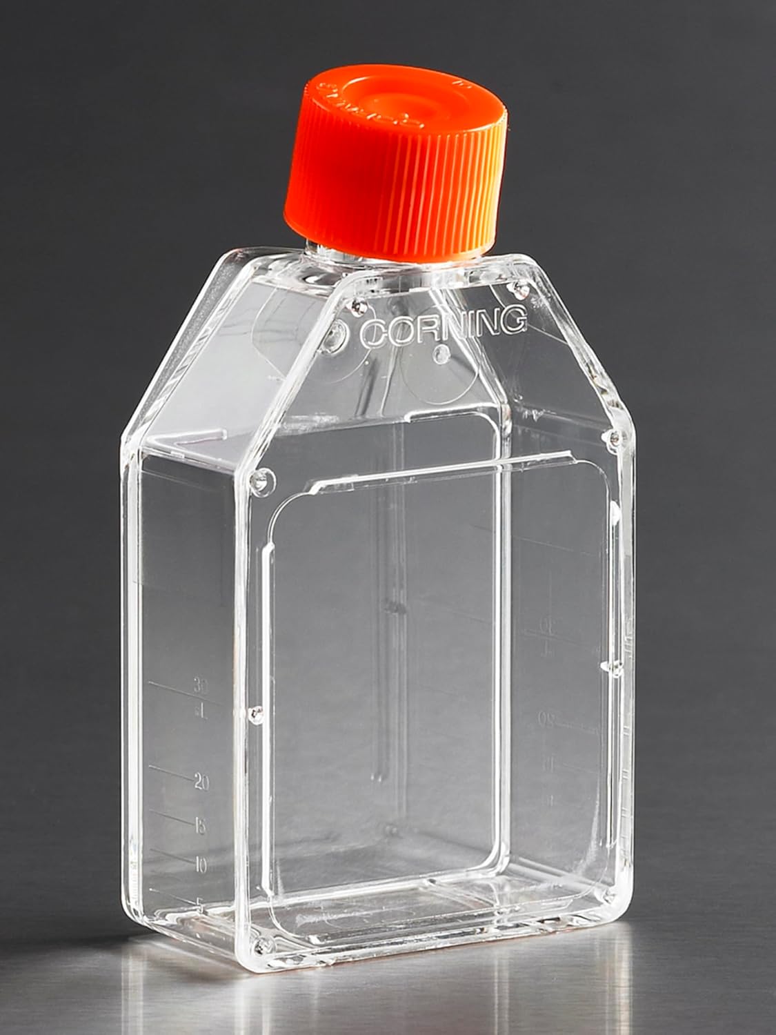Corning 430168 Polystyrene Sterile Cell Culture Flask, Rectangular, Canted, Plug Seal, 10/30 mL Volume, Orange
