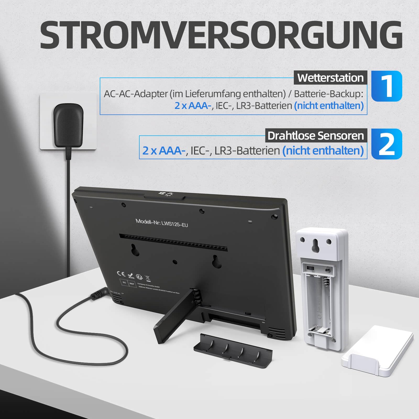 LFF Drahtlose Wetterstation, Funkwetterstation Indoor Outdoor mit Sensoren, Farbdisplay Digitale Atomuhr Innen Außen Thermometer Wireless, Vorhersage Station mit Einstellbarer Hintergrundbeleuchtung