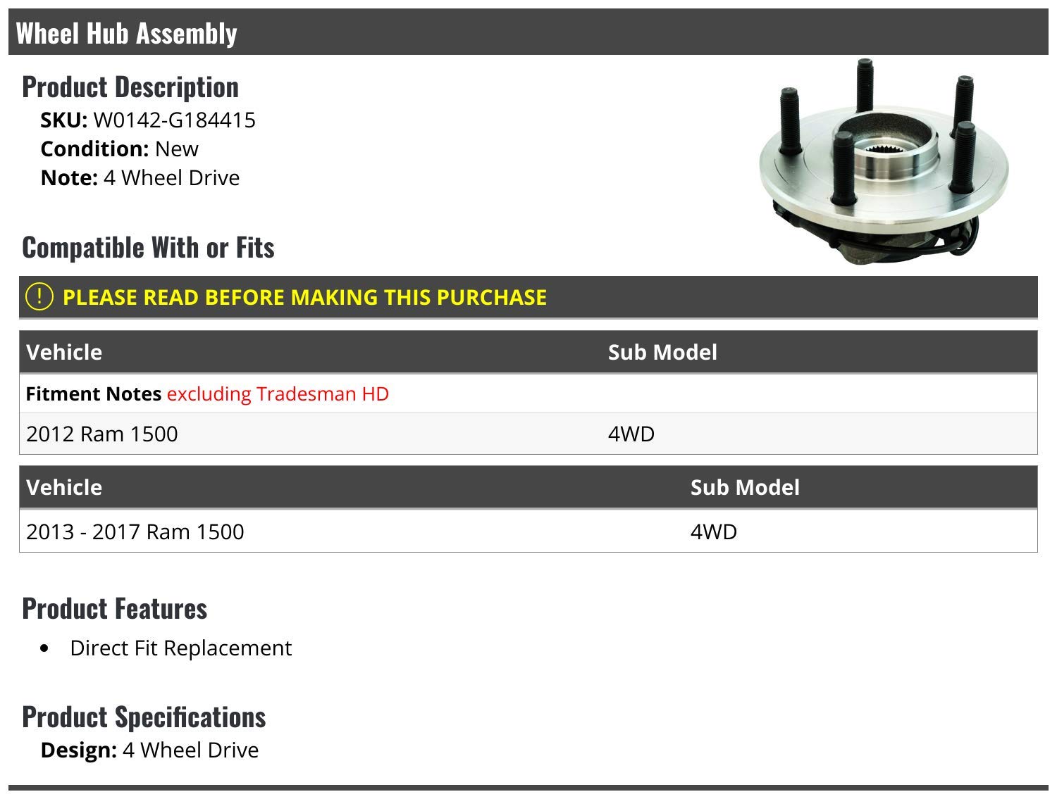 Wheel Hub Bearing Assembly - 2017 ram 1500 wheel bearing