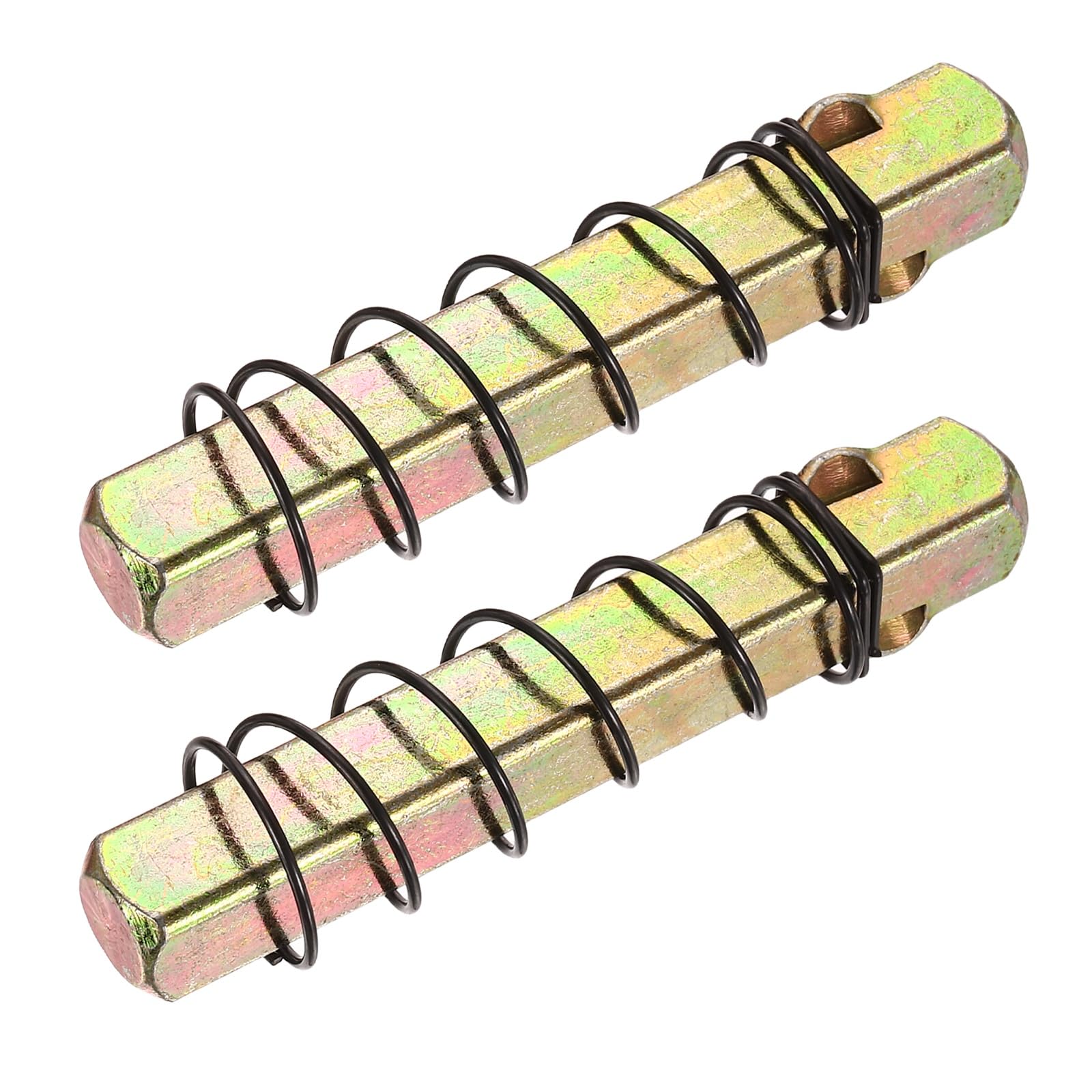 sourcing map 2Pcs Door Knob Spindle, 60mm Spare Door Handle Spindle Bar with Limit Spring, Vintage Straight Knob Replacement Parts for Mechanical Locks (Gold Tone, 7mm)