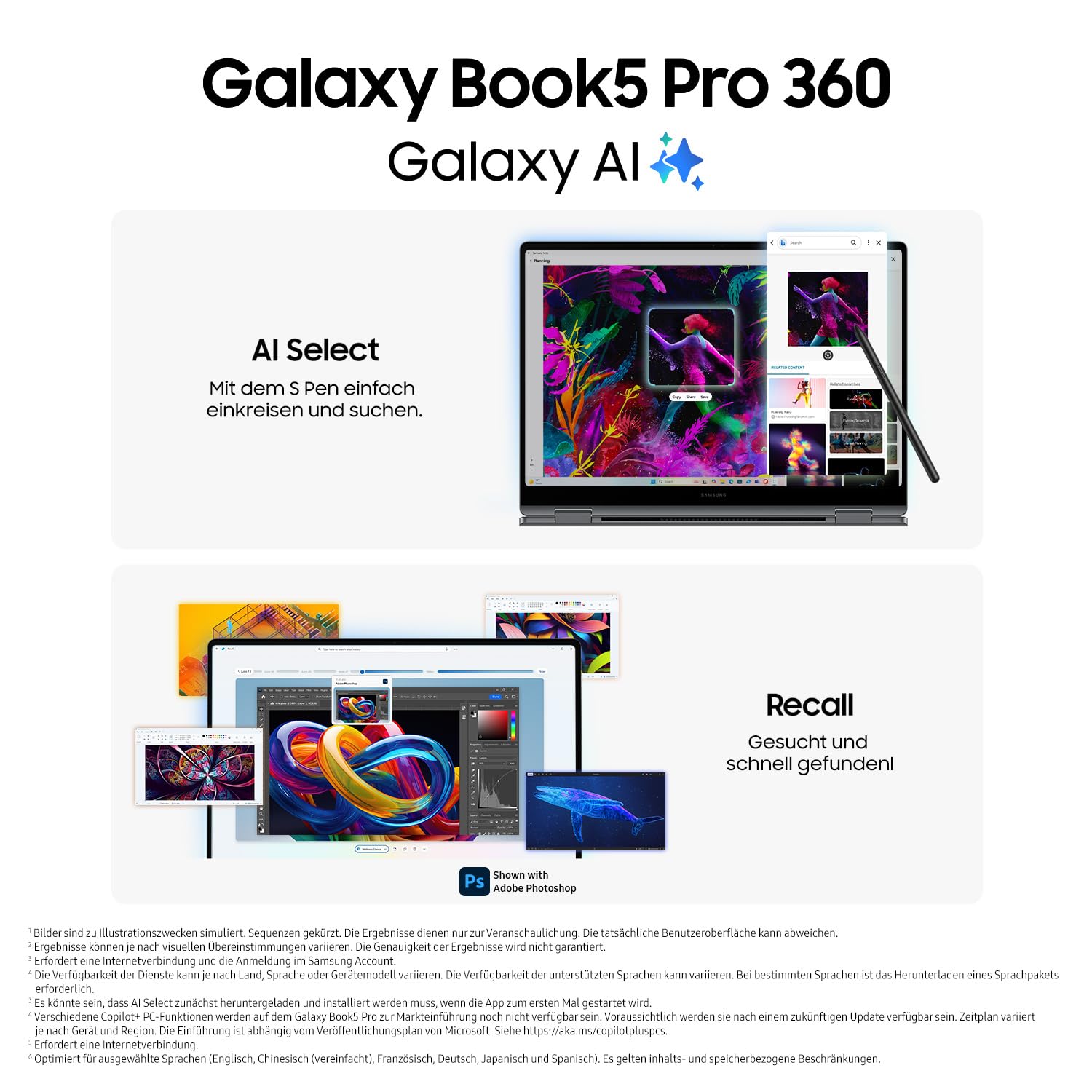 Samsung Galaxy Book5 Pro 360 2-in-1-Laptop, 16-Zoll-Display, Convertible AI-Notebook, Intel Core Ultra 7, 32 GB RAM, 1 TB Speicher, Copilot+ PC, Moonstone Gray, 3 Jahre Herstellergarantie
